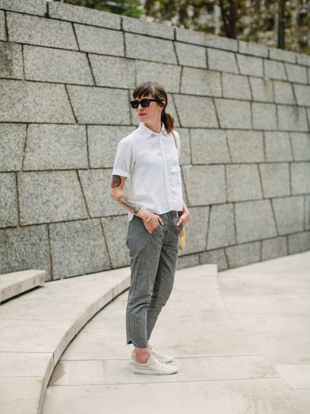 Taylor Stitch Isla Chambray Pant Bottoms Curved Hem Grey Lightweight Pull-On